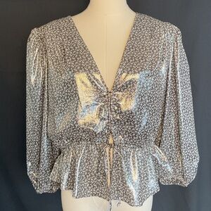 Free People Talk that Talk metallic silver blouse size M